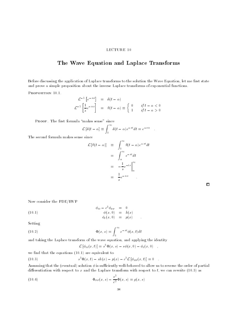 Wave Equation and Laplace Transforms | PDF | Laplace Transform | Wave ...