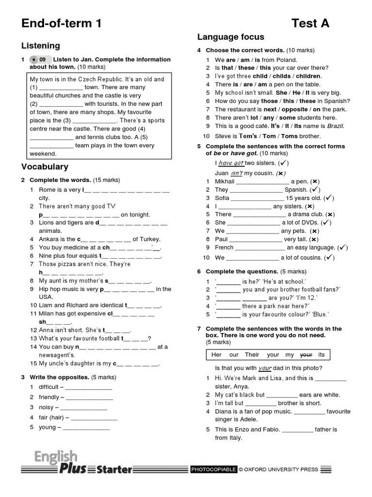 End-of-Term 1 English Test A | PDF | Foreign Language Studies | Home ...