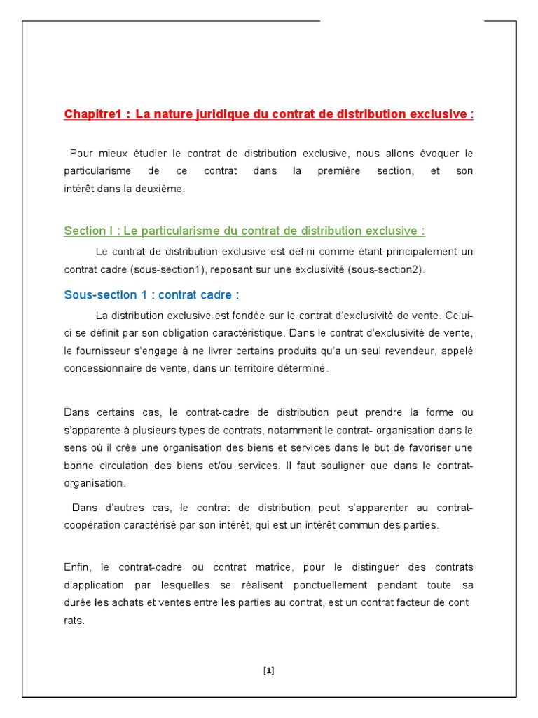 CONTRAT DE DISTRIBUTION EXCLUSIVE PDF