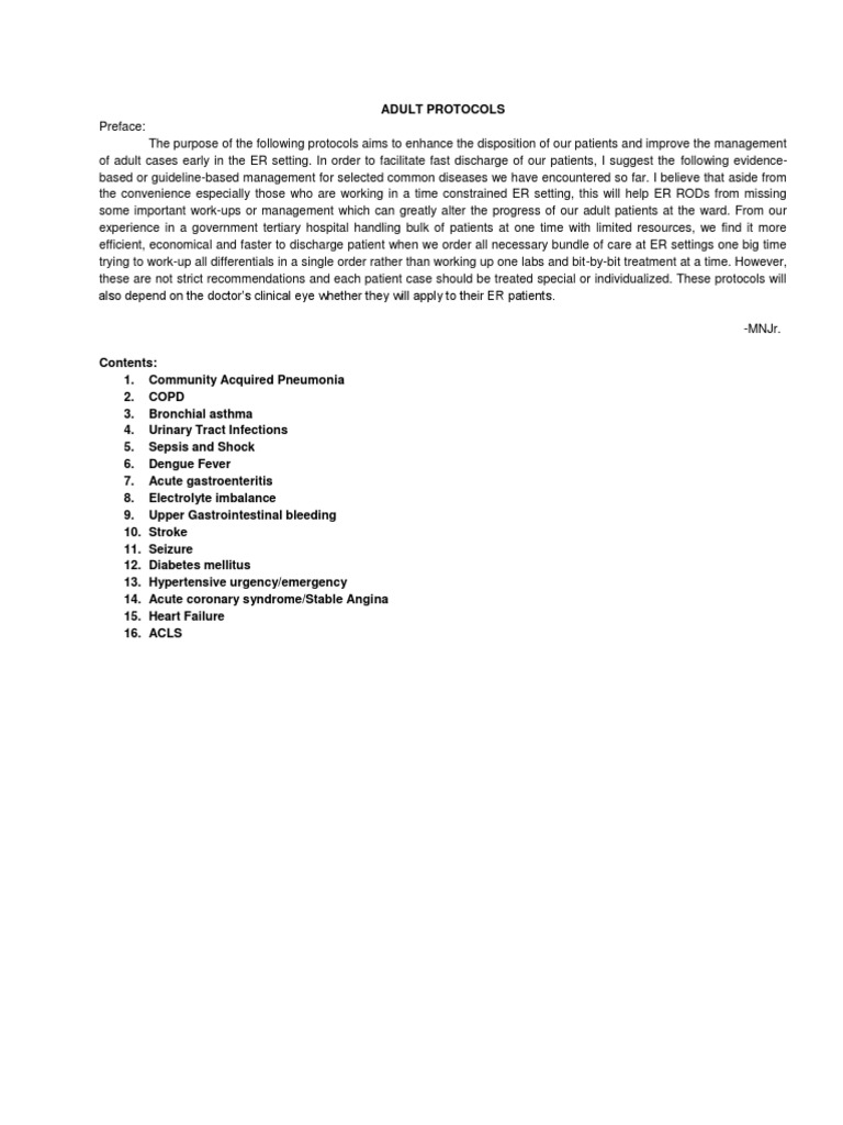ER Protocols for Adult Cases | PDF