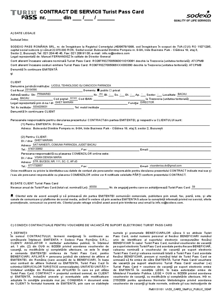 Contract Turist Pass Card | PDF