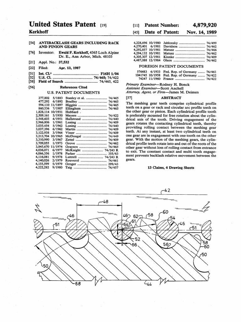 Antibacklash gears including rack and pinion gears PDF Gear