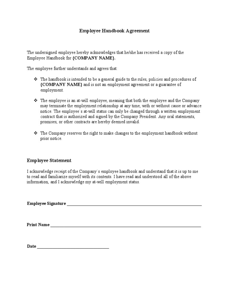 Employee Handbook Agreement PDF Employee Handbook Agreement PDF