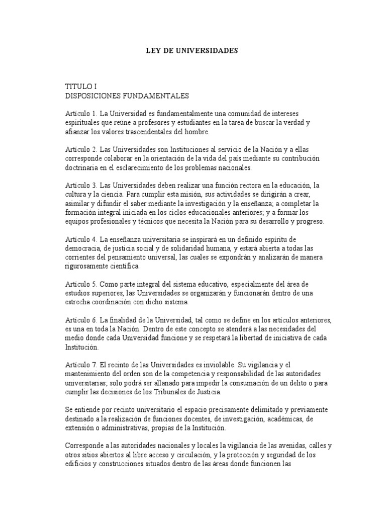 Ley de Universidades PDF Universidad Presupuesto