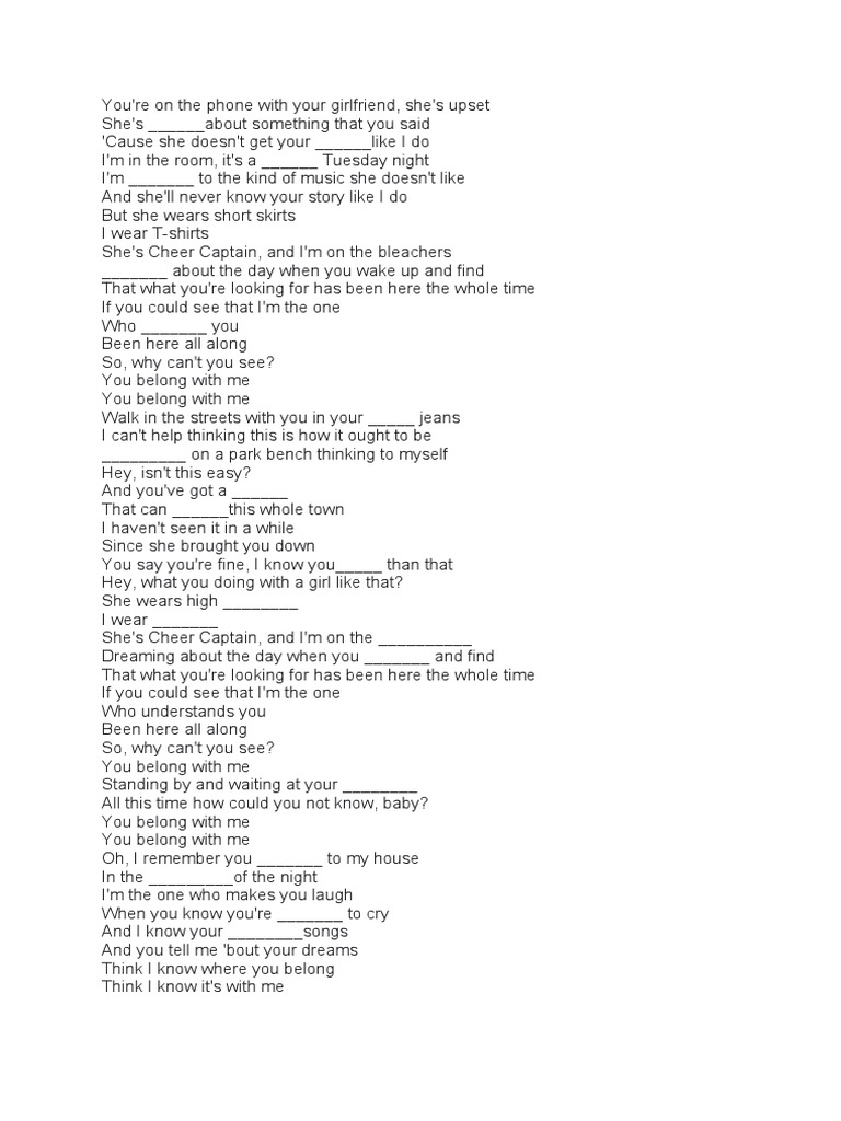 You belong with me lyrics pdf