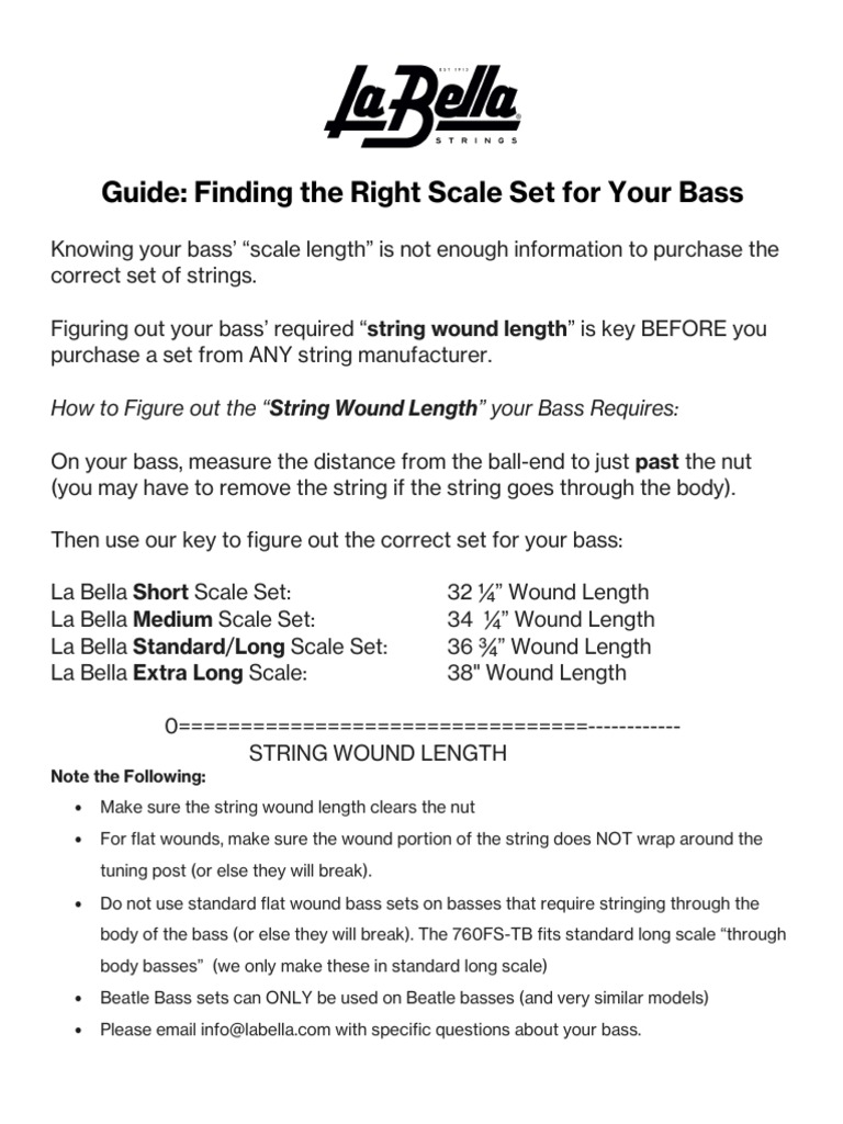 La Bella Strings Bass String Guide 1 | PDF