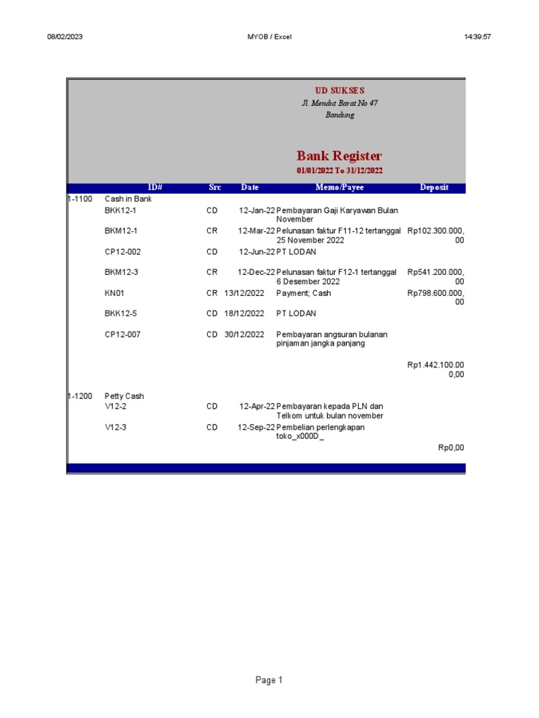 Bank Register | PDF