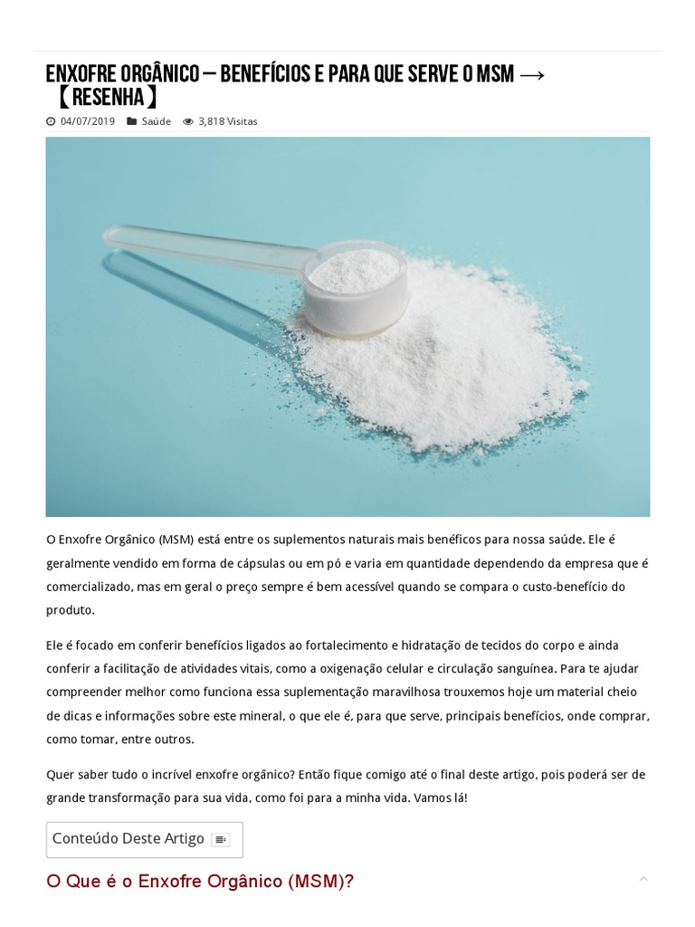Enxofre Orgânico - Benefícios e para Que Serve | PDF | Corpo humano ...