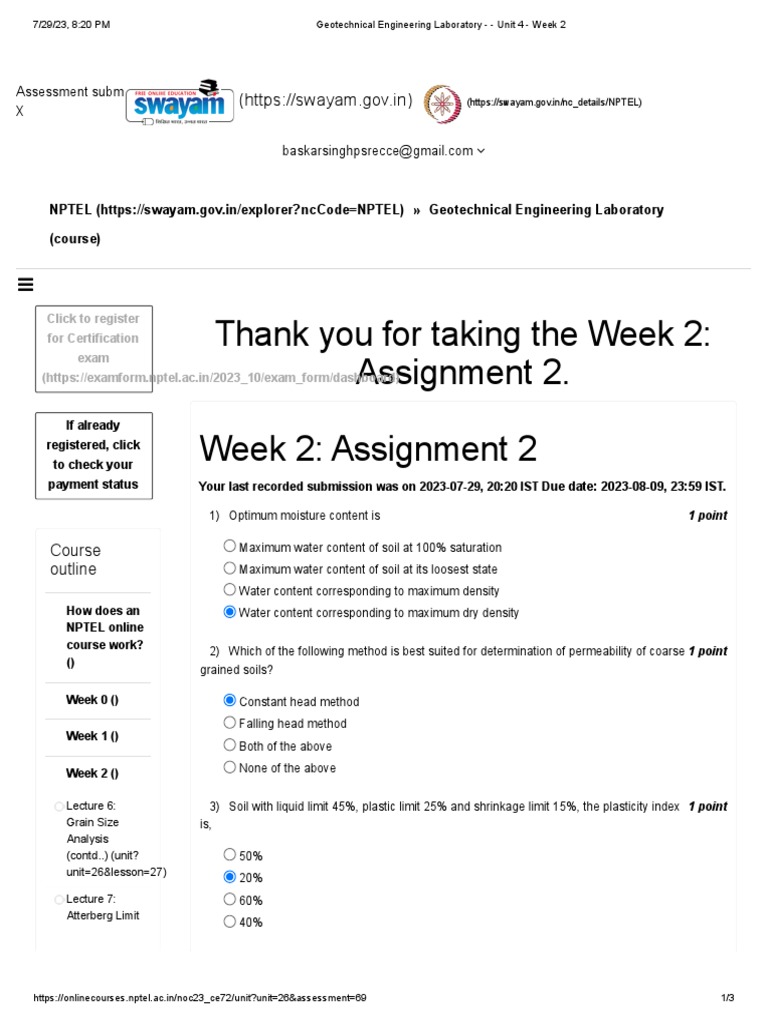Geotechnical Engineering Week 2 Assignment | PDF