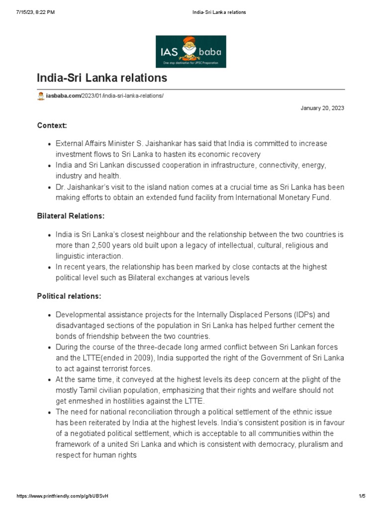 IndiaSri Lanka Relations PDF