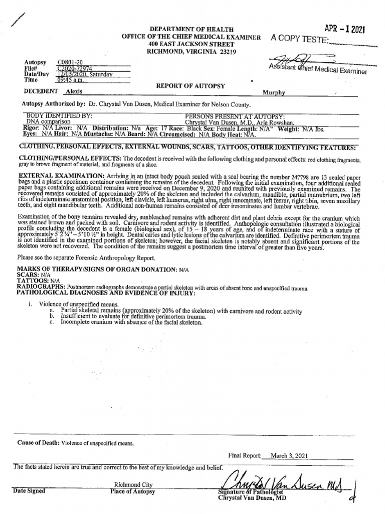 Medical Examiners Report PDF