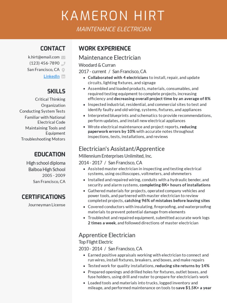 ELECTRICAL MAINTENANCE TECHNICIAN JOB RESPONSIBILITIES RESUME intelligence overview
