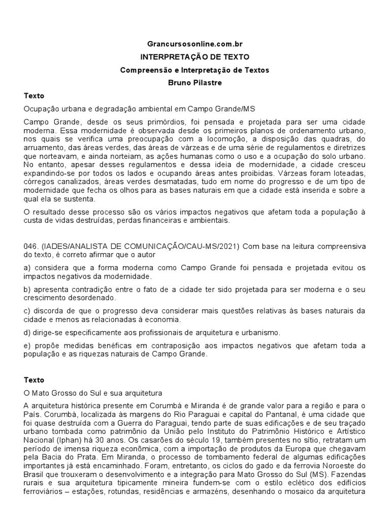 Questões de Interpretação de Texto | PDF