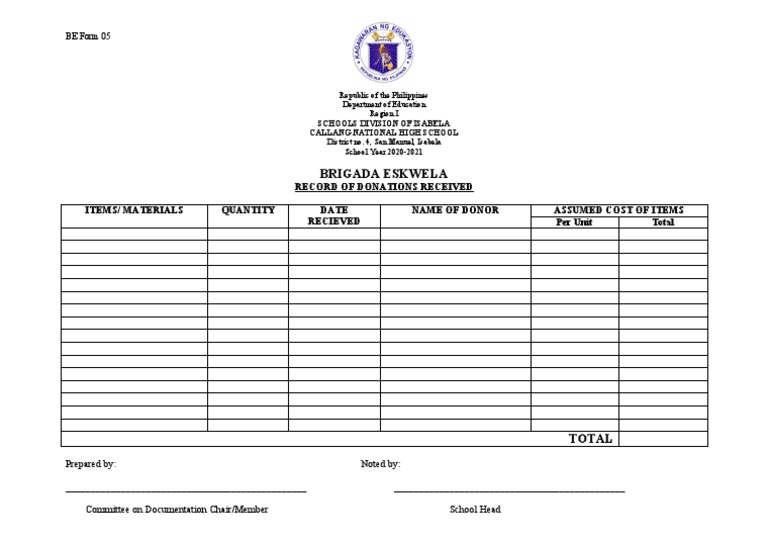 Be form 5 record of donations received pdf