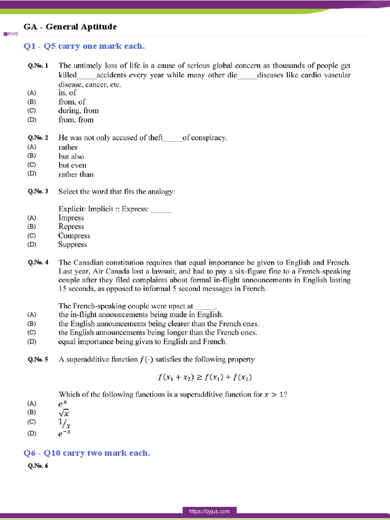 GATE Exams Electronics Engineering Previous Year Paper 2020 | PDF ...
