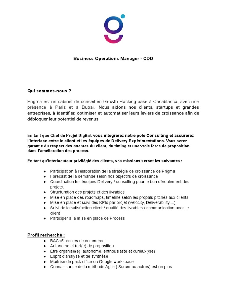 Responsable des opérations chez Prigma | PDF | Commercialisation | Économie