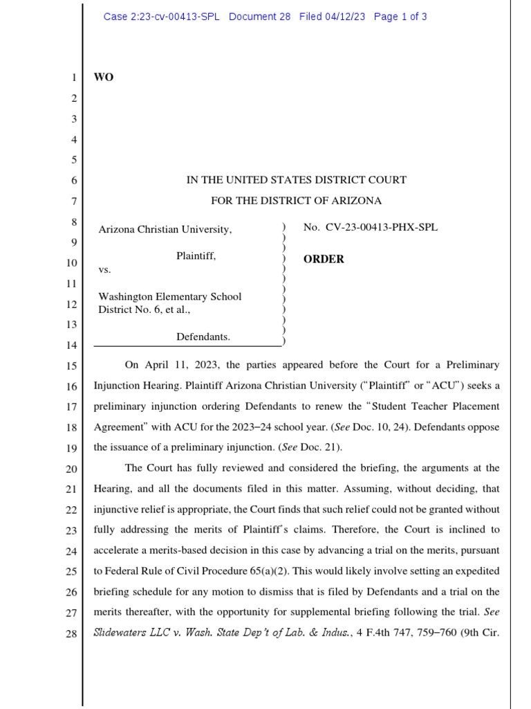 Arizona Christian University Trial On The Merits Order Download Free