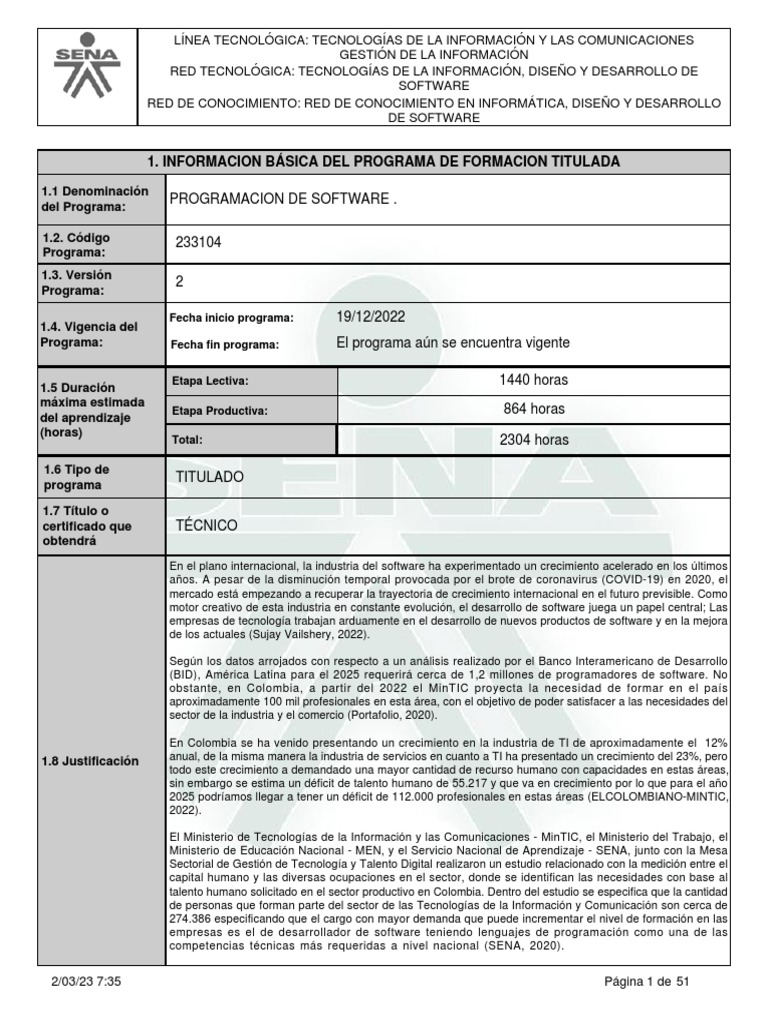 Programa Técnico en Programación de Software | PDF
