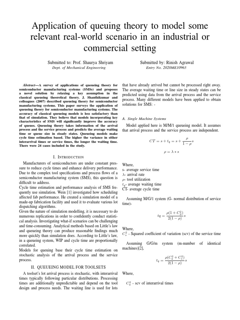 Queueing Theory in Semiconductor Manufacturing | PDF