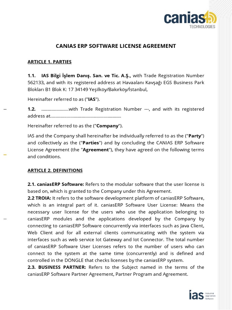 CANIAS ERP Software License Agreement-En | PDF | Business | Finance ...