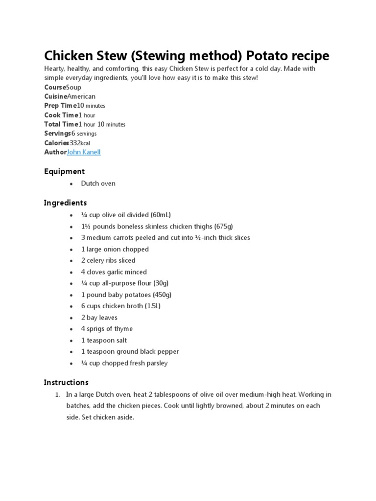 Chicken Stew Stewing Method Potato PDF