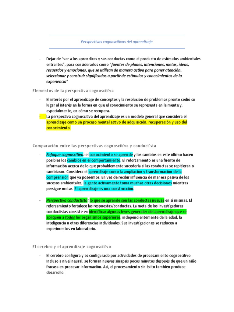 Perspectivas Cognitivas del Aprendizaje | PDF | Memoria | Aprendizaje
