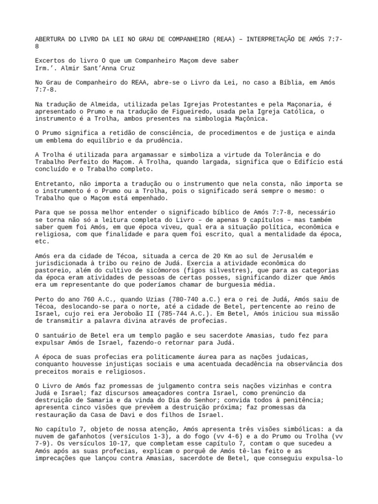 Abertura do livro da lei no grau de companheiro reaa interpreta o