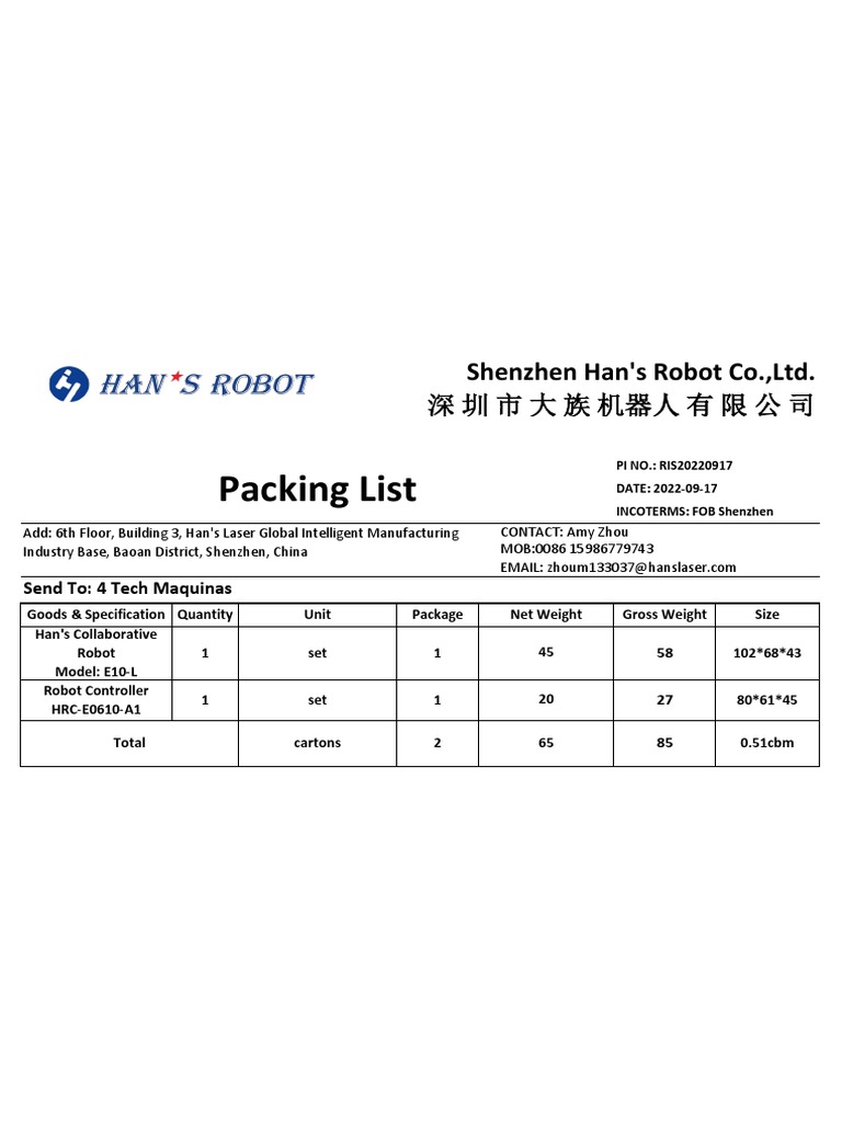 RIS20220917 - Packing List | PDF