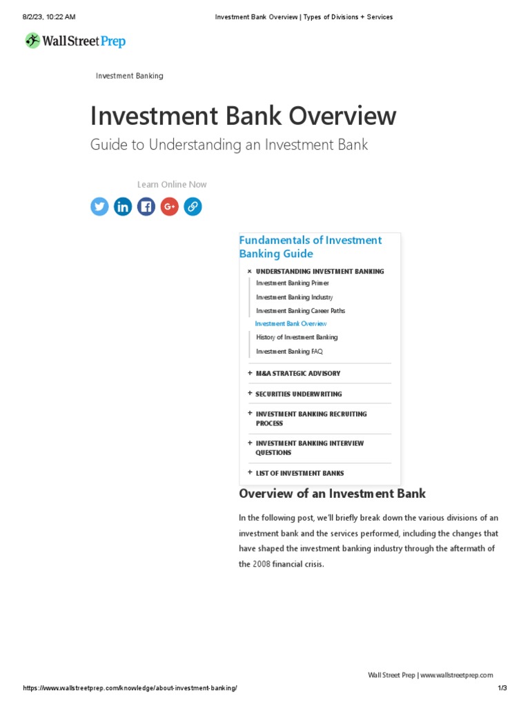 04.investment Bank Overview Types of Divisions + Services PDF