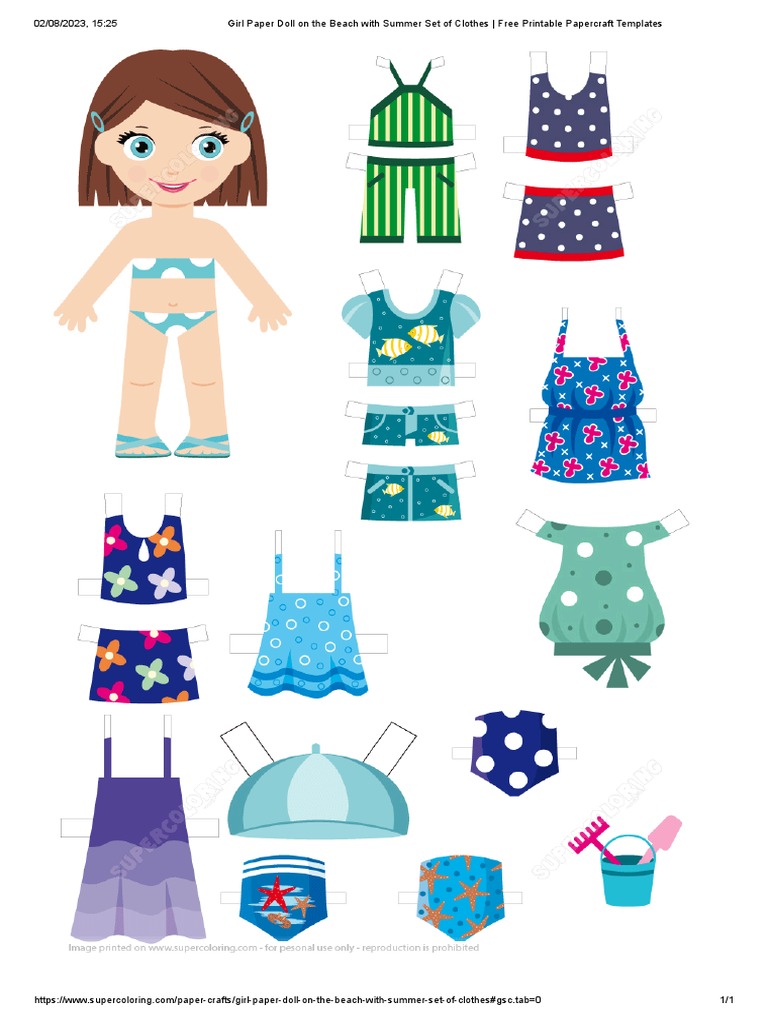 Girl Paper Doll on the Beach with Summer Set of Clothes _ Free ...