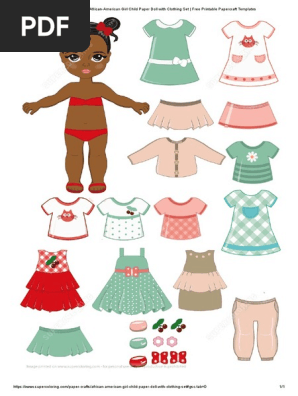 African-American Girl Child Paper Doll with Clothing Set _ Free Printable Papercraft Templates