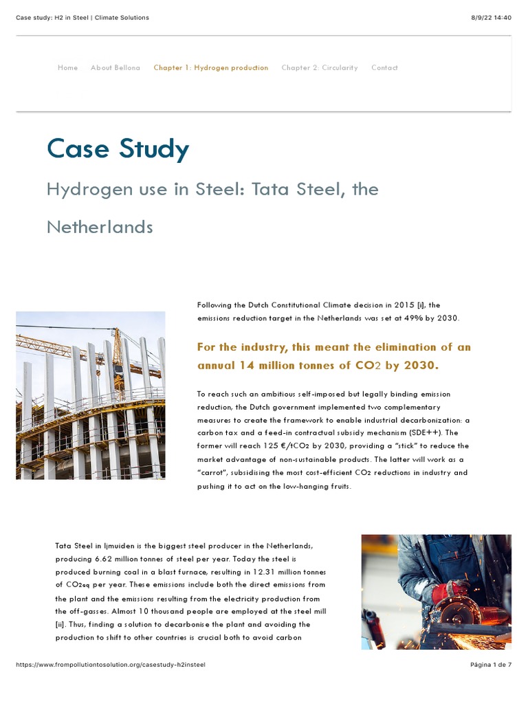 1.case Study - H2 in Steel Climate Solutions | PDF | Low Carbon Economy ...