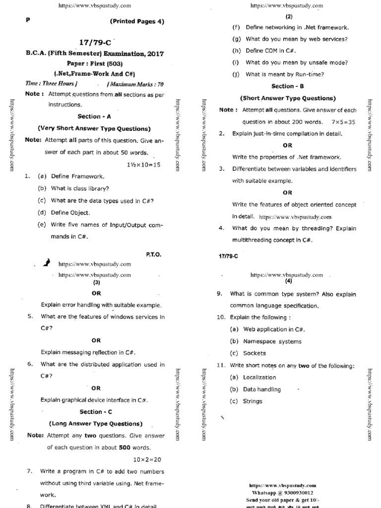 Bca 5 Sem Dot Net Frame Work and C Has 79 C 2017 | PDF