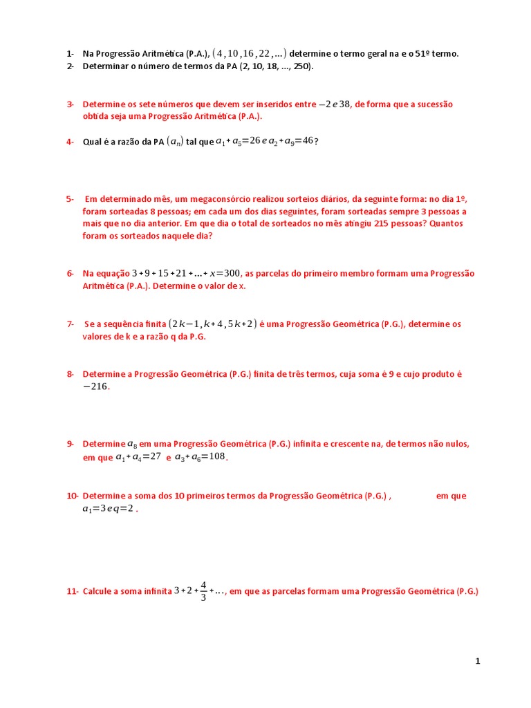 Termo Geral da Progressão Aritmética | PDF