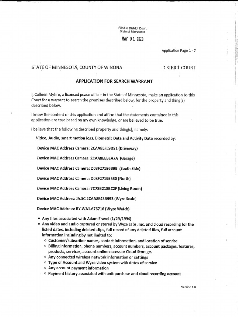 ADAM FRAVEL - 64c93b287a311.pdf APPLICATION FOR SEARCH WARRANT | PDF ...
