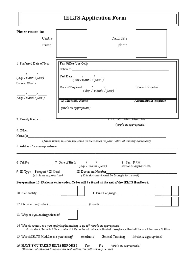 Click to Download IELTS Application Form Identity Document