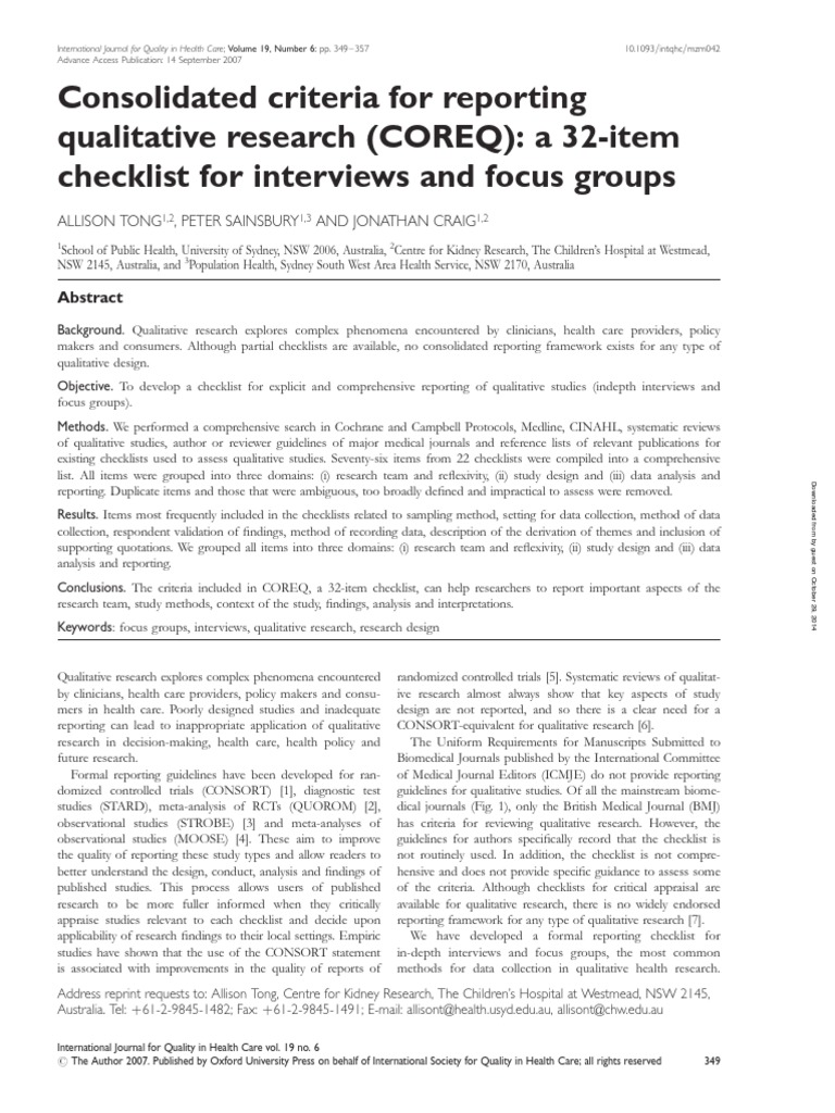COREQ - Lista Chequeo Cualitativos | PDF