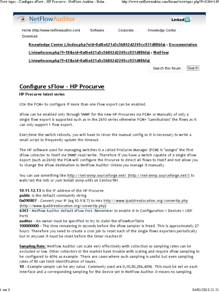 View Topic Configure Sflow HP Procurve NetFlow Auditor Behavior