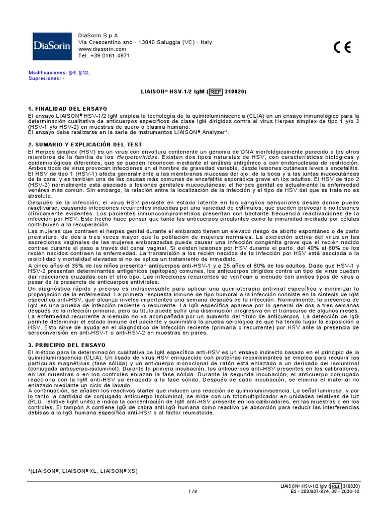 HSV 12 IgM PDF Herpes Simple Anticuerpo