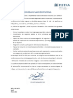 Política de Seguridad y Salud Ocupacional (Marzo 2022)