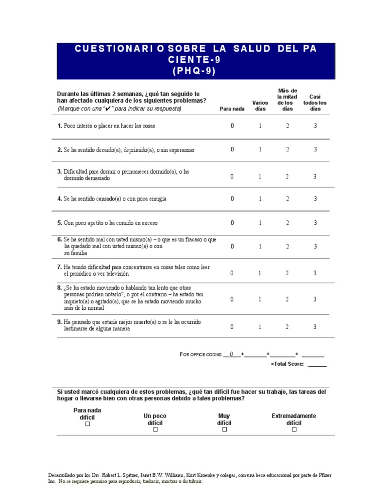 PHQ9 Spanish PDF