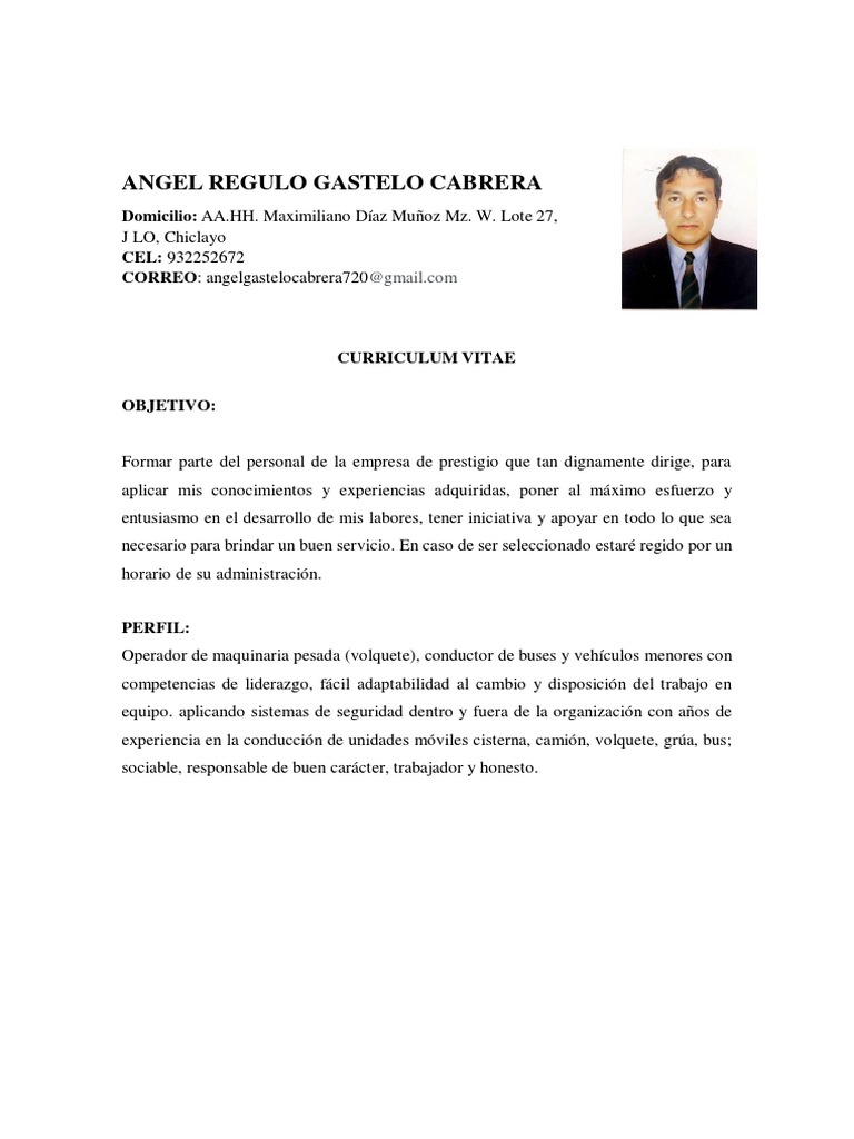 Cv-Angel Regulo Gastelo Cabrera | PDF | Ciencias sociales