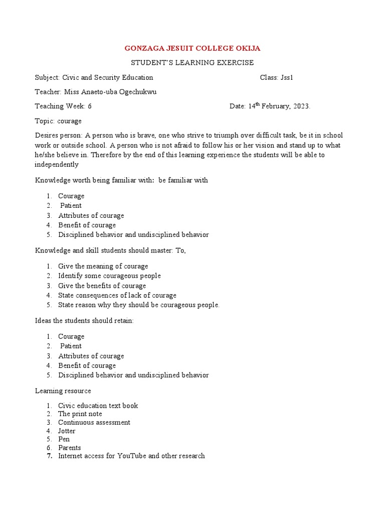 STUDENT LEARNING EXPERIENCE FOR CIVIC EDUCATION JSS1 PDF