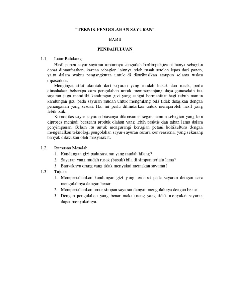 Makalah Teknik Pengolahan Sayuran