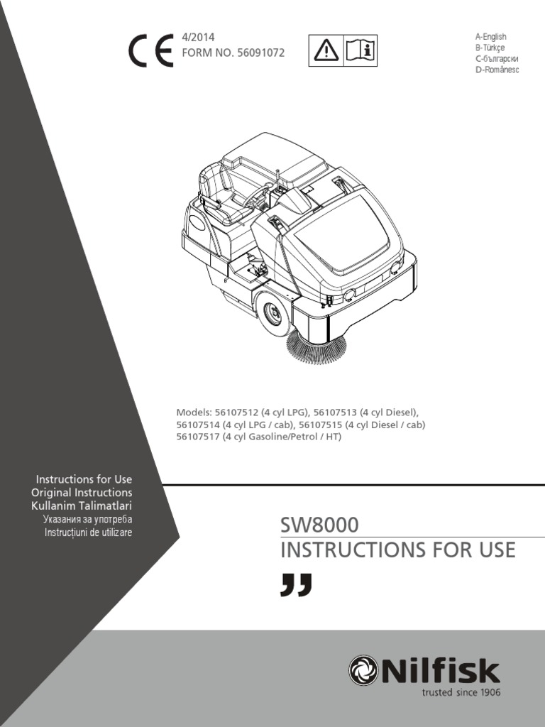 Nilfisk SW8000 Sweeper Operators Manual Download Free PDF Motor Oil