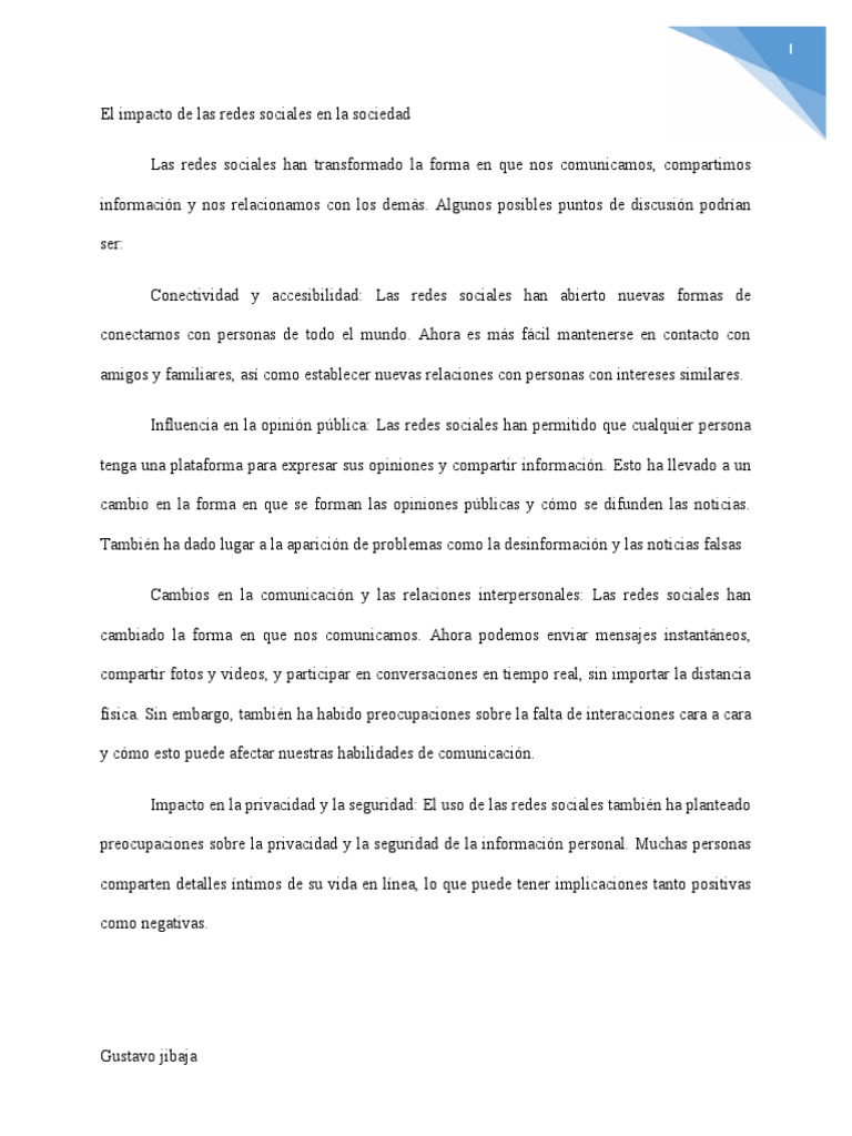 El Impacto de Las Redes Sociales en La Sociedad | PDF | Redes sociales ...