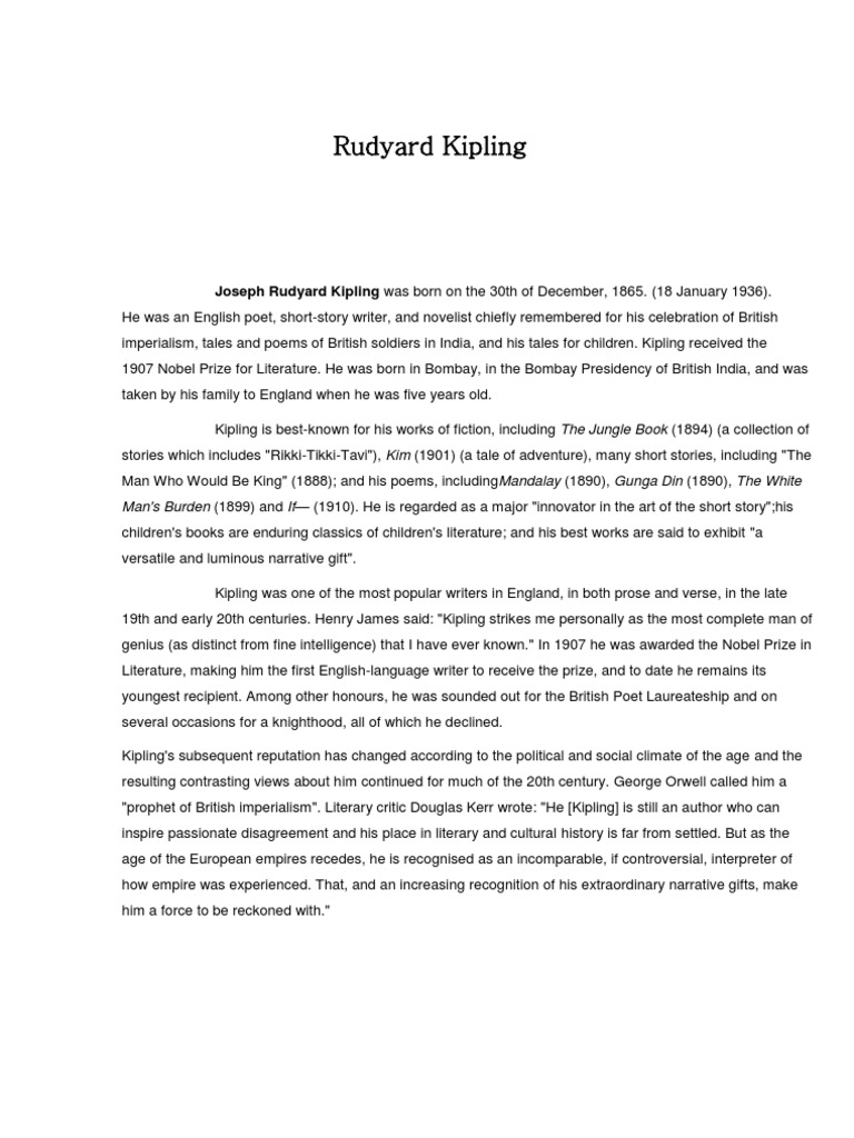 Rudyard Kipling: Life and Legacy | PDF | Classics