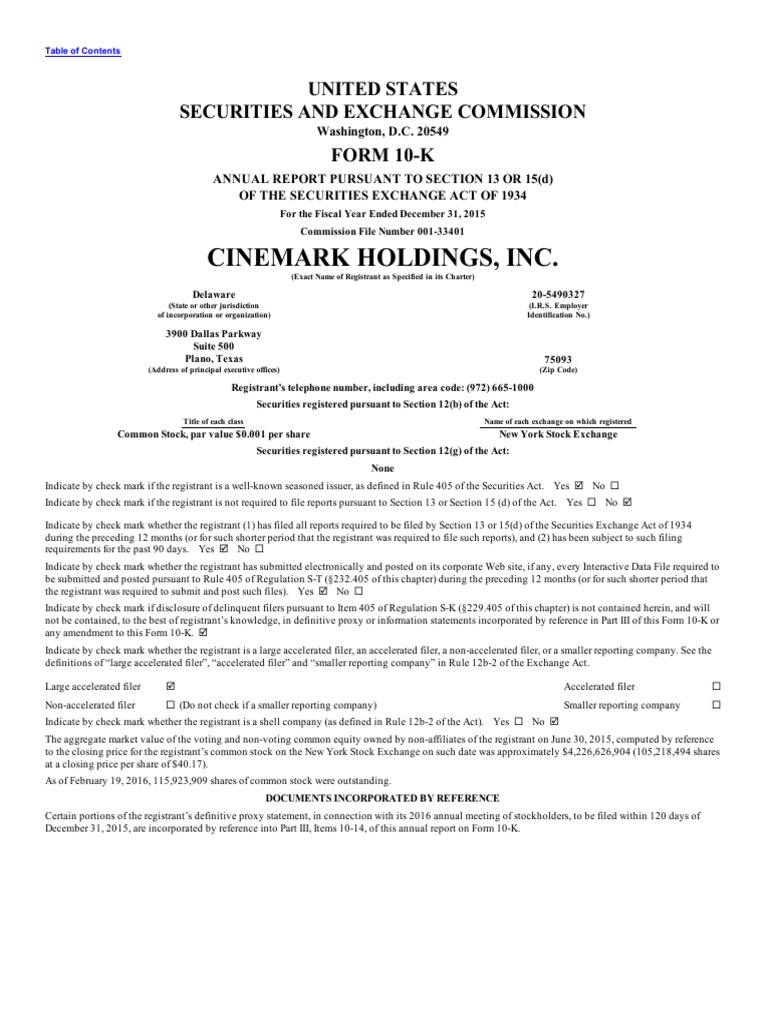 Cinemark Holding Sinc PDF Form 10 K