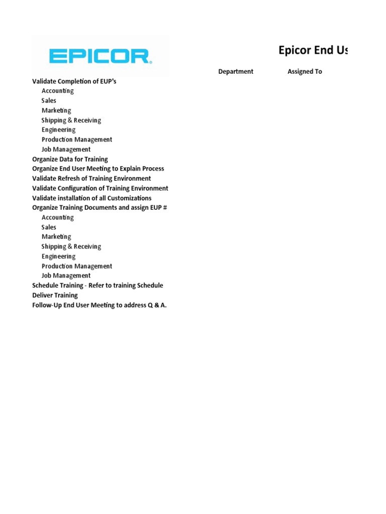 Epicor End User Training Plan | PDF