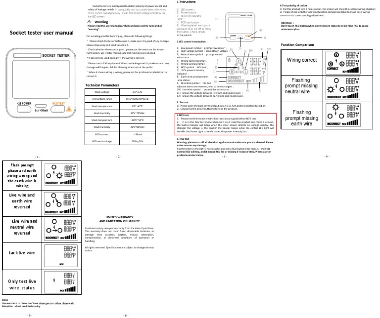 Socket Tester User Manual: Warning | PDF